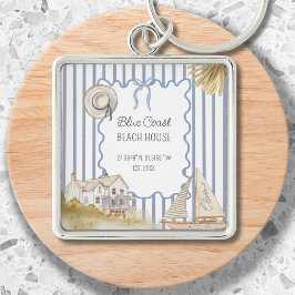 Beach House Blue Coastal Chic Blue Stripes Sleutelhanger