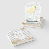 Beach House Blue Coastal Chic Blue Stripes Stenen Onderzetter (Zijkant)