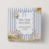 Beach House Blue Coastal Chic Blue Stripes Vierkante Button 5,1 Cm (Voorkant)