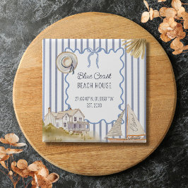 Beach House Blue Coastal Chic Blue Stripes Vierkante Button 5,1 Cm