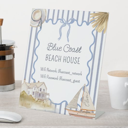 Beach House Blue Coastal Chic Guestbook Reclamebord Met Voetstuk (Insitu)