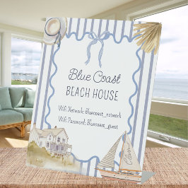 Beach House Blue Coastal Chic Guestbook Reclamebord Met Voetstuk