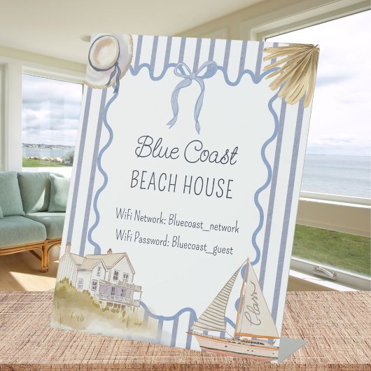 Beach House Blue Coastal Chic Guestbook Reclamebord Met Voetstuk