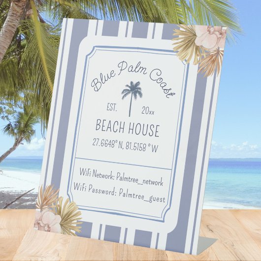 Beach House Blue Strip Coastal Boho Boerderij Wifi Reclamebord Met Voetstuk