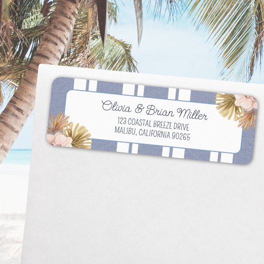 Beach House Blue Strip Coastal Boho Retouradres Etiket