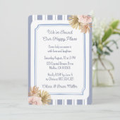 Beach House Blue Stripe Coastal Housewarming Party Kaart (Staand voorkant)