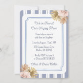 Beach House Blue Stripe Coastal Housewarming Party Kaart (Voorkant)