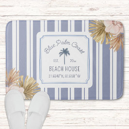 Beach House Blue Stripes Coastal Boho Farmhouse Badmat