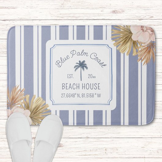 Beach House Blue Stripes Coastal Boho Farmhouse Badmat