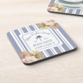 Beach House Blue Stripes Coastal Boho Farmhouse Bier Onderzetter (Linkerzijde)