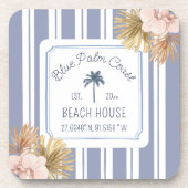 Beach House Blue Stripes Coastal Boho Farmhouse Bier Onderzetter (Voorkant)