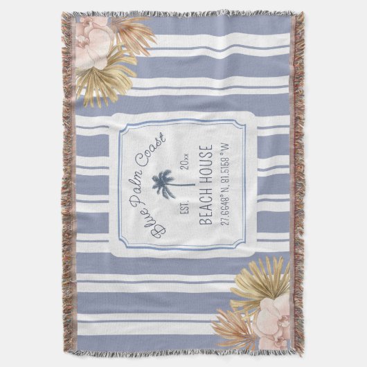 Beach House Blue Stripes Coastal Boho Farmhouse Deken (Voorkant Verticaal)