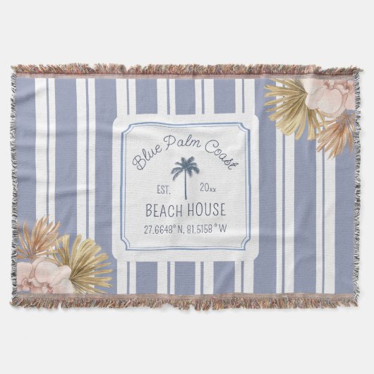Beach House Blue Stripes Coastal Boho Farmhouse Deken (Voorkant)