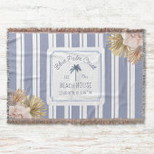 Beach House Blue Stripes Coastal Boho Farmhouse Deken