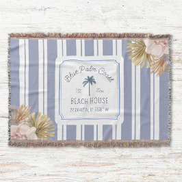 Beach House Blue Stripes Coastal Boho Farmhouse Deken