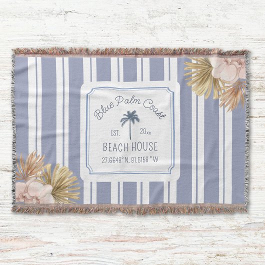 Beach House Blue Stripes Coastal Boho Farmhouse Deken