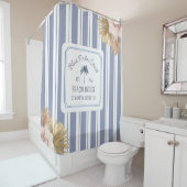 Beach House Blue Stripes Coastal Boho Farmhouse Douchegordijn (In situ)