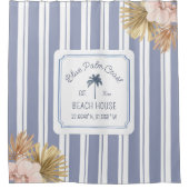 Beach House Blue Stripes Coastal Boho Farmhouse Douchegordijn (Voorkant)