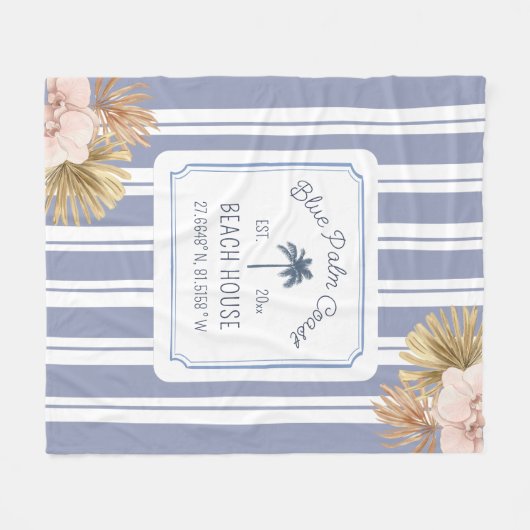 Beach House Blue Stripes Coastal Boho Farmhouse Fleece Deken (Voorkant (Horizontaal))