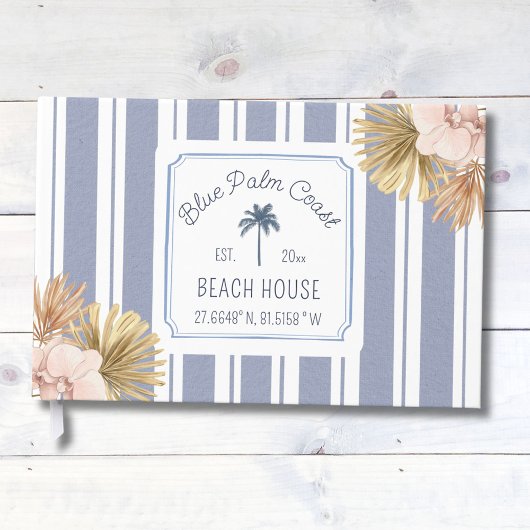 Beach House Blue Stripes Coastal Boho Farmhouse Gastenboek