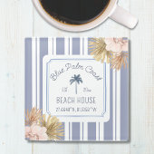 Beach House Blue Stripes Coastal Boho Farmhouse Glazen Onderzetter