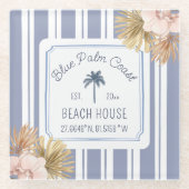 Beach House Blue Stripes Coastal Boho Farmhouse Glazen Onderzetter (Voorkant)