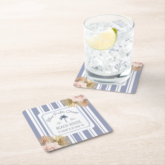 Beach House Blue Stripes Coastal Boho Farmhouse Kartonnen Onderzetters (Insitu)