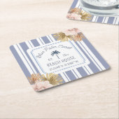 Beach House Blue Stripes Coastal Boho Farmhouse Kartonnen Onderzetters (Schuin)