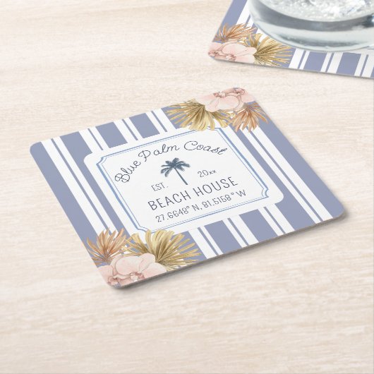 Beach House Blue Stripes Coastal Boho Farmhouse Kartonnen Onderzetters (Schuin)