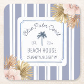 Beach House Blue Stripes Coastal Boho Farmhouse Kartonnen Onderzetters (Voorkant)