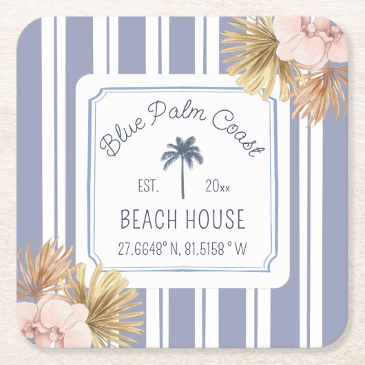 Beach House Blue Stripes Coastal Boho Farmhouse Kartonnen Onderzetters (Voorkant)