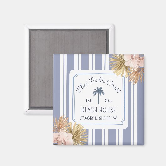 Beach House Blue Stripes Coastal Boho Farmhouse Magneet (Voorkant / Achterkant)