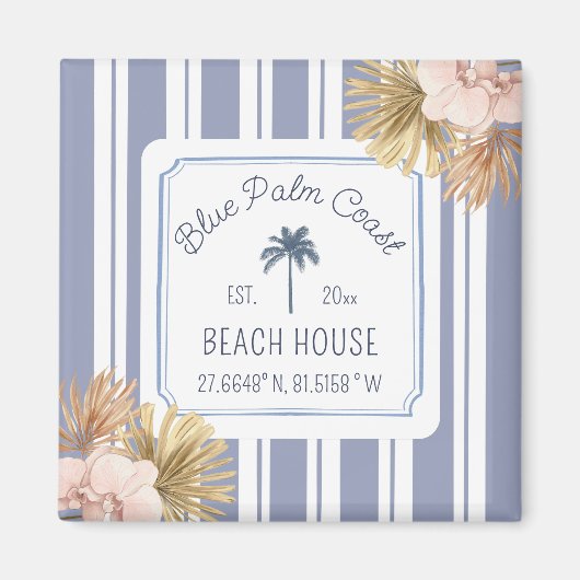 Beach House Blue Stripes Coastal Boho Farmhouse Magneet (Voorkant)