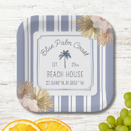Beach House Blue Stripes Coastal Boho Farmhouse Papieren Bordje