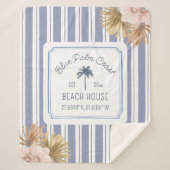 Beach House Blue Stripes Coastal Boho Farmhouse Sherpa Deken (Voorkant)