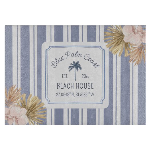 Beach House Blue Stripes Coastal Boho Farmhouse Snijplank (Voorkant)