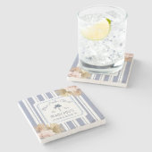 Beach House Blue Stripes Coastal Boho Farmhouse Stenen Onderzetter (Zijkant)