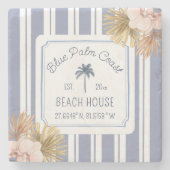 Beach House Blue Stripes Coastal Boho Farmhouse Stenen Onderzetter (Voorkant)
