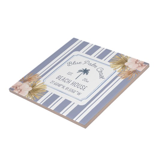 Beach House Blue Stripes Coastal Boho Farmhouse Tegeltje (Zijkant)