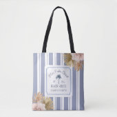 Beach House Blue Stripes Coastal Boho Farmhouse Tote Bag (Voorkant)