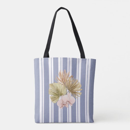 Beach House Blue Stripes Coastal Boho Farmhouse Tote Bag (Achterkant)