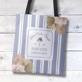 Beach House Blue Stripes Coastal Boho Farmhouse Tote Bag