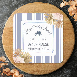 Beach House Blue Stripes Coastal Boho Farmhouse Vierkante Sticker