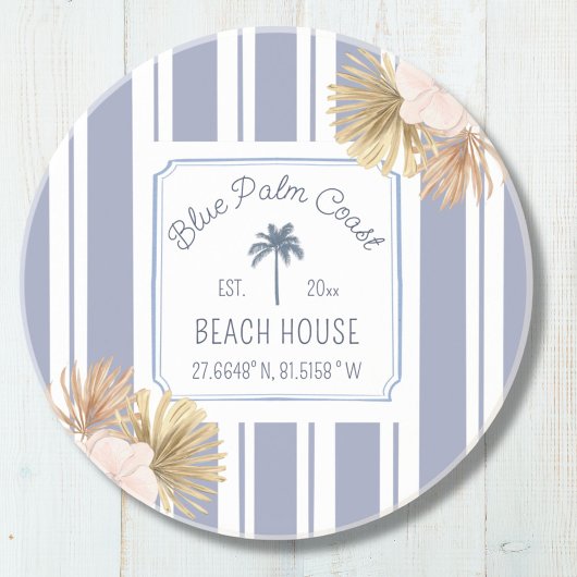 Beach House Blue Stripes Coastal Boho Farmhouse Zandsteen Onderzetter