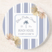 Beach House Blue Stripes Coastal Boho Farmhouse Zandsteen Onderzetter (Voorkant)