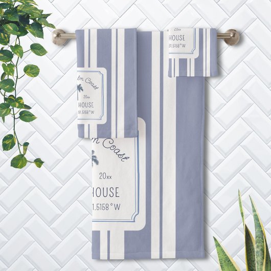 Beach House Blue Stripes Coastal Farmhouse Bad Handdoek