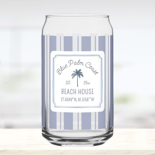 Beach House Blue Stripes Coastal Farmhouse Blikvorm Glas