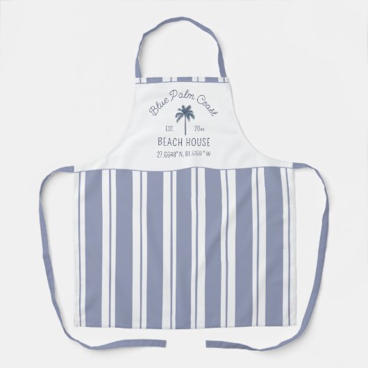 Beach House Blue Stripes Coastal Farmhouse Schort (Voorkant)