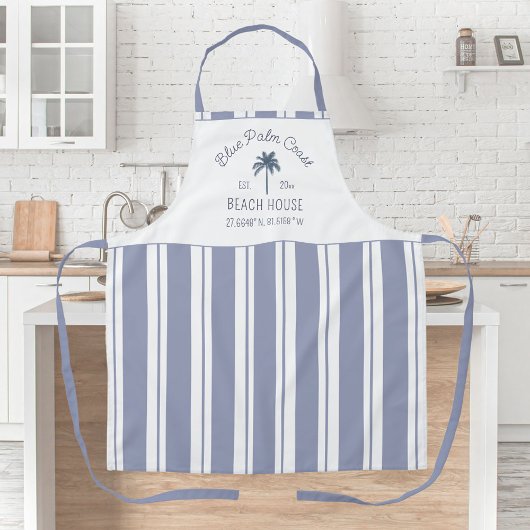 Beach House Blue Stripes Coastal Farmhouse Schort