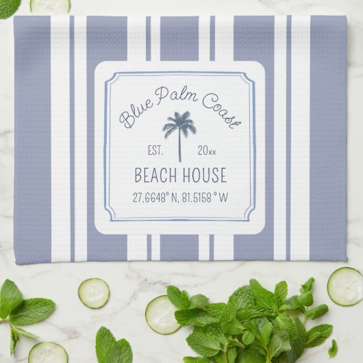 Beach House Blue Stripes Coastal Farmhouse Theedoek (Gevouwen)